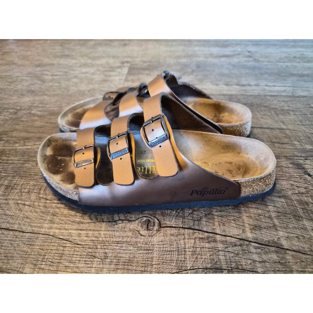 Papillio Birkenstock Florida Bronze Metallic 3 Strap Sandals Womens 41